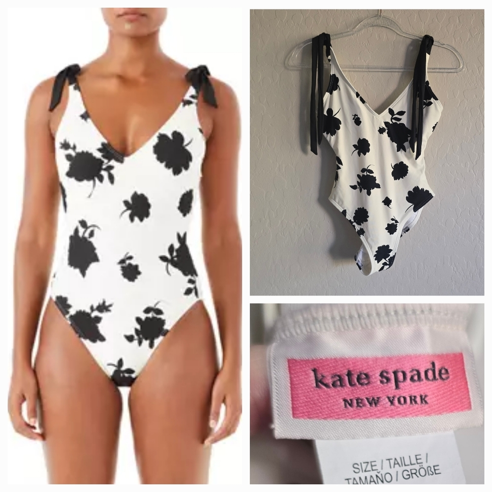 Kate Spade Neck OnePiece Swimsuit Floral bow tie shoulder Size XS